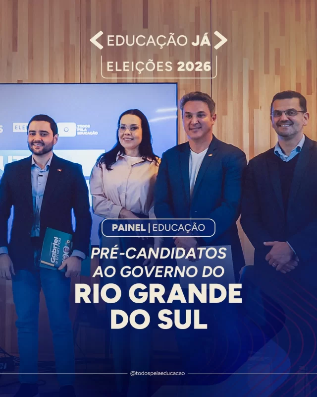 Educação Já nas eleições 2026!

Na última semana, promovemos, em parceria com o @grupo_rbs e com apoio do @institutocaldeira, um painel sobre Educação Básica com os principais pré-candidatos ao Governo do Rio Grande do Sul. Com mediação da nossa presidente-executiva, Priscila Cruz (@pricruz_educacao), e da jornalista Rosane de Oliveira (@rosanedeoliveira), do Grupo RBS, Gabriel Souza (@gabrielsouzars | MDB), Juliana Brizola (@juliana.brizola | PDT), Luciano Zucco (@zucco | PL) e Marcelo Maranata (@marcelomaranata | PSDB) apresentaram propostas e responderam a perguntas sobre os desafios e as prioridades para a Educação no estado.
 
O painel foi o primeiro de uma série de encontros que iremos promover ao longo dos próximos meses com pré-candidatos cujos partidos, coligações e federações contam com pelo menos cinco representantes no Congresso Nacional. O objetivo é estimular o debate qualificado sobre Educação Básica no contexto das eleições de 2026. 

Perdeu a transmissão ao vivo ou quer rever a conversa? O vídeo completo já está disponível em nosso canal no YouTube (link na bio)!